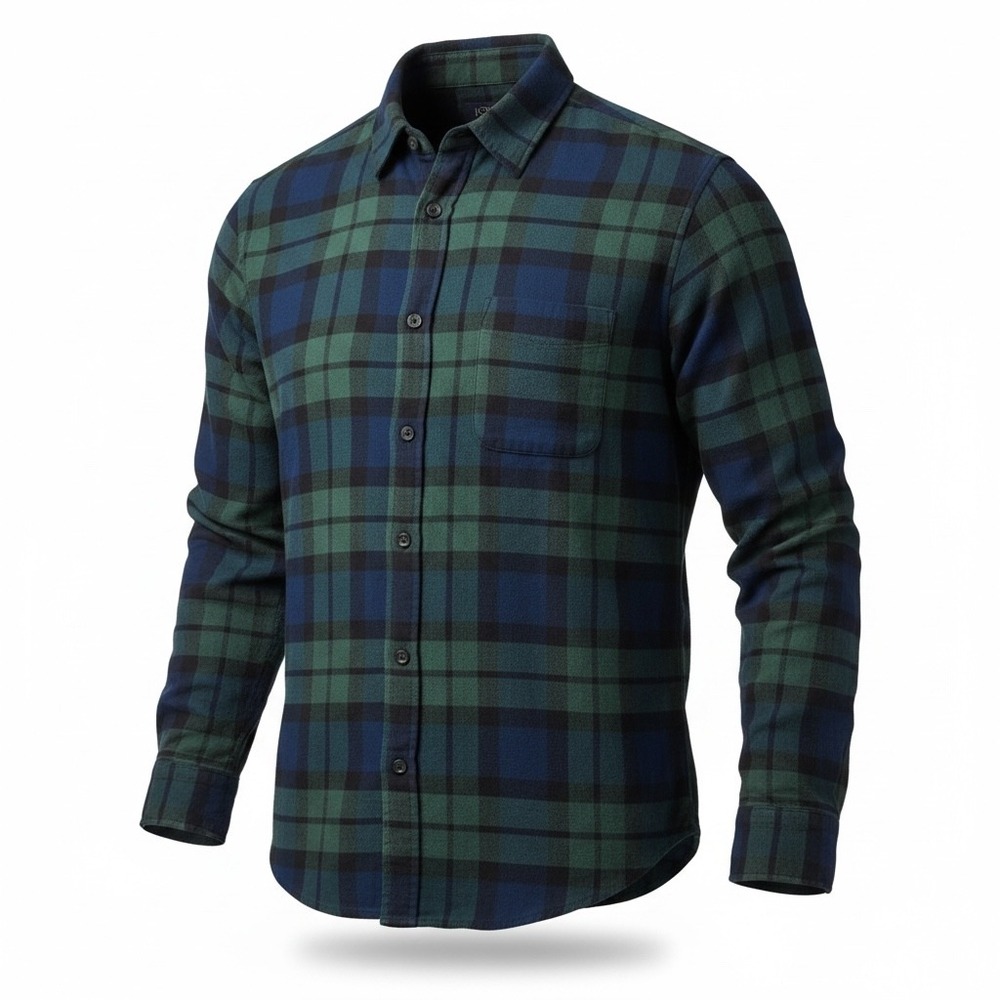 J.Crew Mens Flannel Shirt Large Navy Blue Green Black Watch Plaid Button Down - Picture 1 of 7